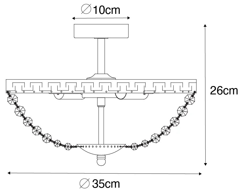Klasyczna lampa sufitowa stalowa z kryształem 3-światłowa - Mondrian