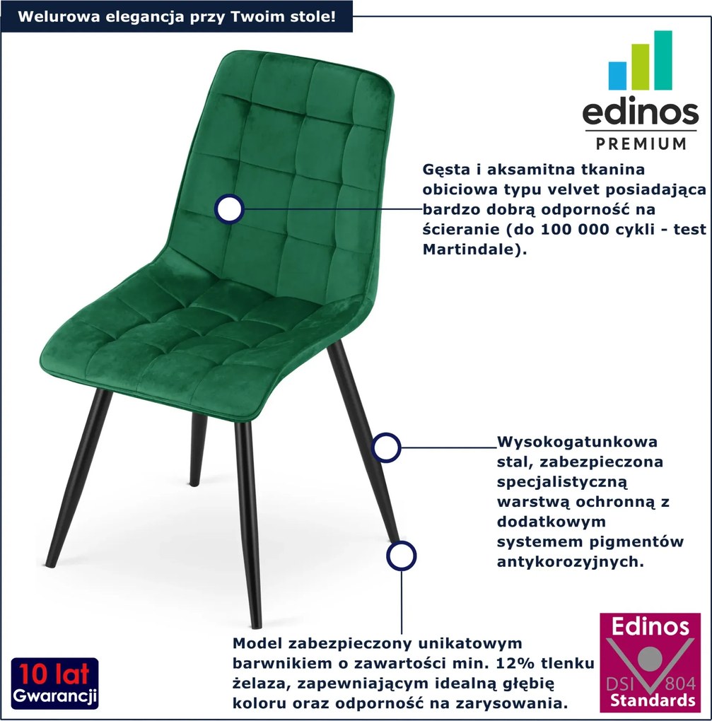 Zielone welurowe krzesło pikowane do stołu P2-P67