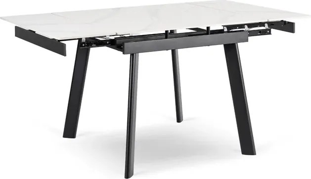 Stół Rozkładany Kwadratowy LARES 90-150 cm Ceramiczny Biały Marmur/Czarny Skandynawski