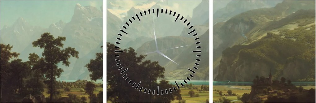 Obraz - Albert Bierstadt, Lake Lucerne, reprodukcje (z zegarem) (90x30 cm)