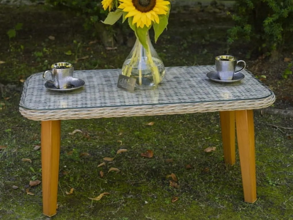 Mały stolik ogrodowy z technorattnu LARGO szklany blat