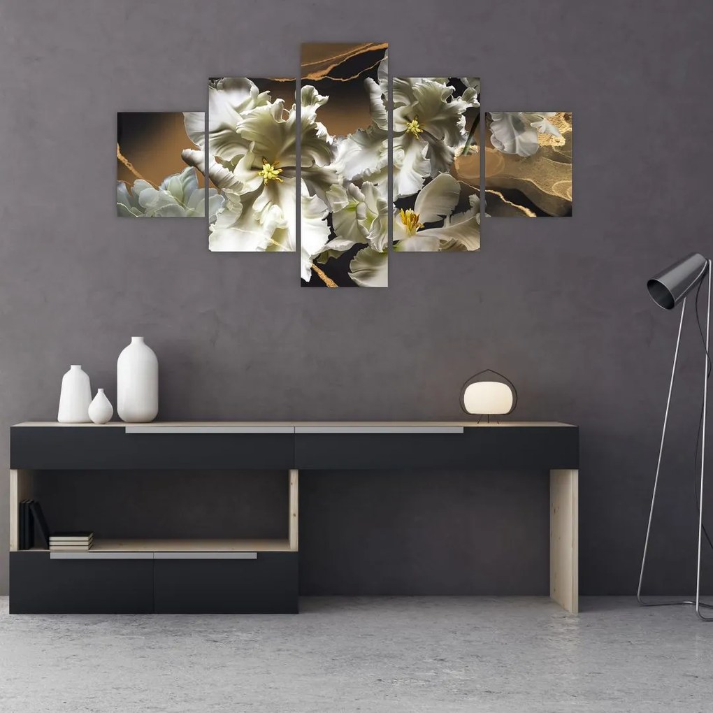 Obraz - Orchidea kwiaty na marmurowym tle (125x70 cm)