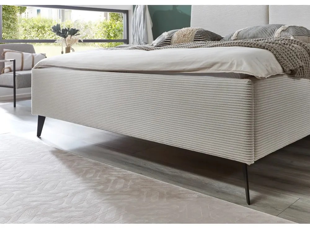 Beżowe tapicerowane łóżko dwuosobowe ze schowkiem ze stelażem 180x200 cm Lando – Meise Möbel