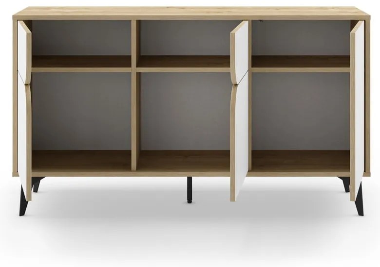 Biała niska komoda w dekorze dębu 140x79 cm Nola – Marckeric