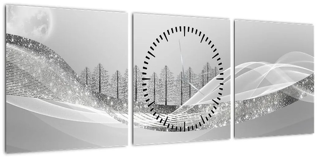 Obraz - Srebrny krajobraz (z zegarem) (90x30 cm)