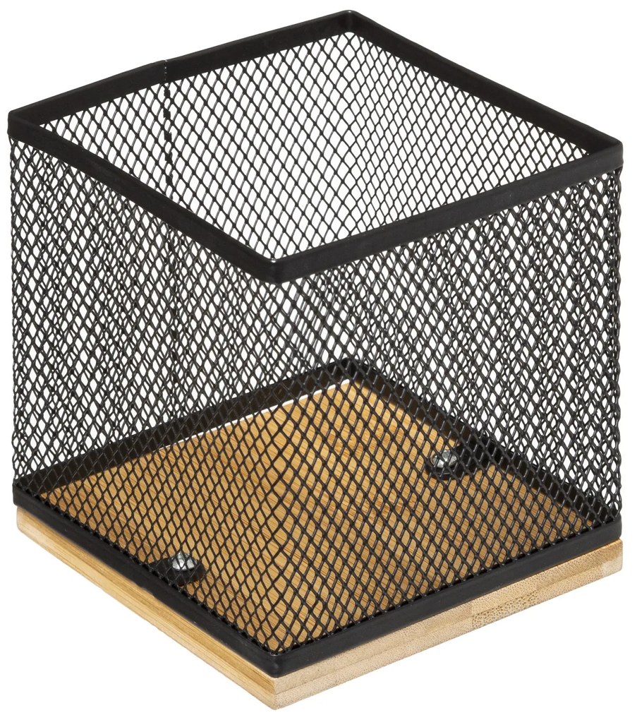 Organizer na biurko, bambus/metal, 10 x 10 x 10 cm