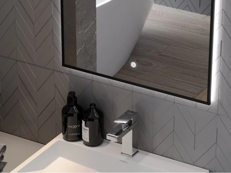 Mexen Erma lustro łazienkowe podświetlane 60 x 80 cm, LED 6000K, antypara, rama czarna - 9814-060-080-611-70