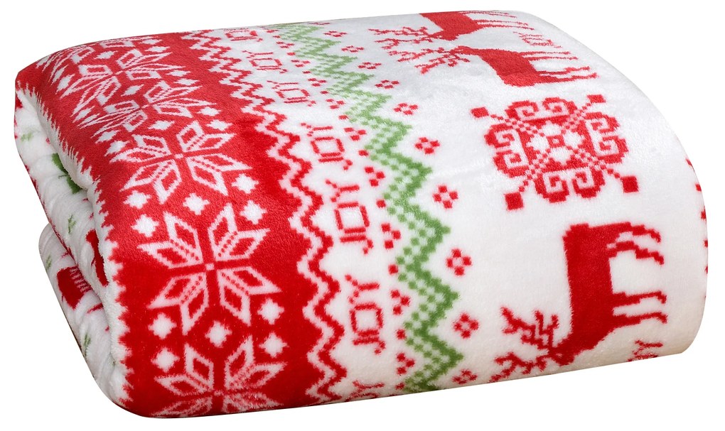Biały świąteczny koc z mikropluszu CHRISTMAS JOY Rozmiar: 200 x 220 cm