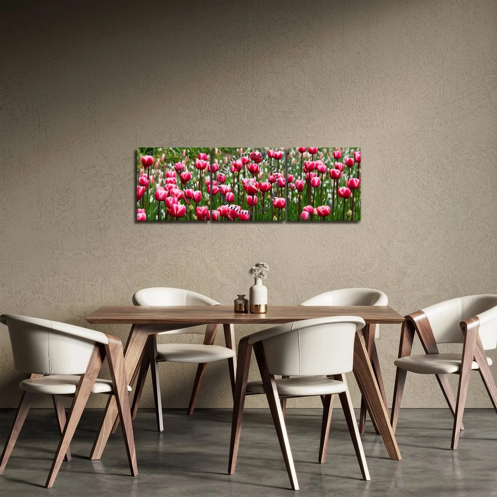 Obraz tulipanów (z zegarem) (90x30 cm)