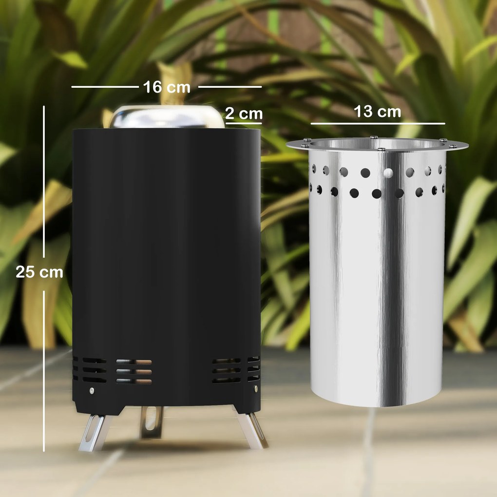 Outsunny Bezdymna miska ogniowa Ø16x25cm ze stali nierdzewnej z szufelką Czarna