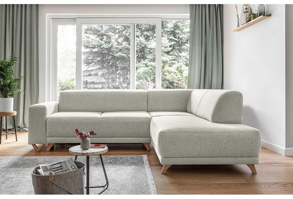 Beżowy rozkładany/ze schowkiem narożnik (prawostronny/w kształcie litery L) Classy Sophie – Miuform