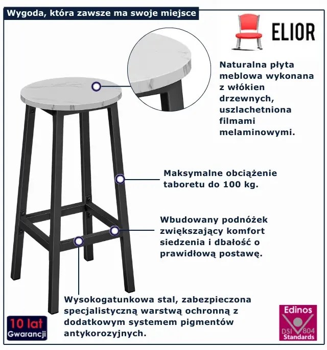 Nowoczesny hoker z podnóżkiem marmur + czarny S8-P89