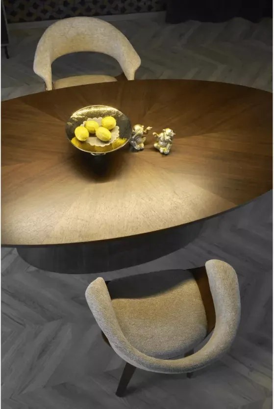 Duży stół owalny Vegner 220 cm orzechowy nowoczesny laminowany do jadalni salonu elegancki