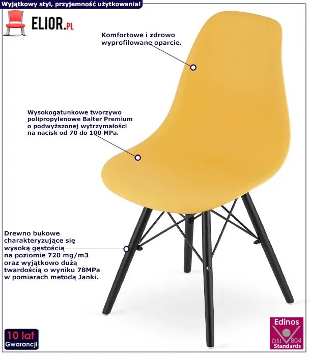 Komplet żółtych krzeseł skandynawskich 4szt. N4-F24