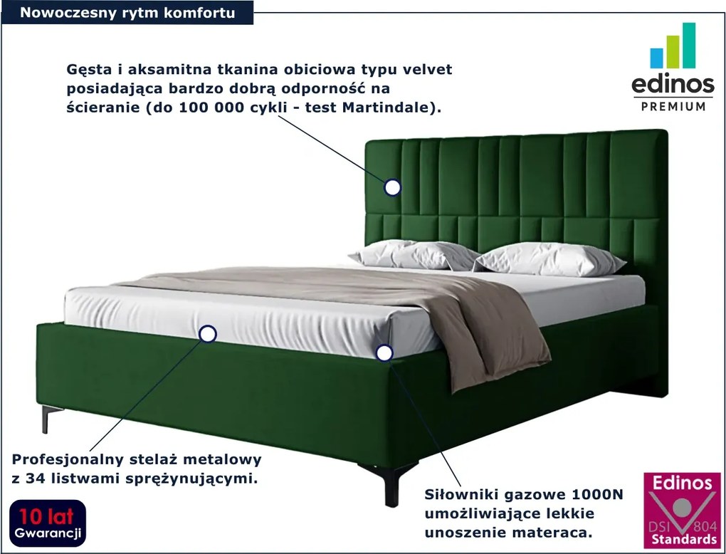 Zielone welurowe łóżko z pojemnikiem i zagłówkiem 4 rozmiary D1-P05