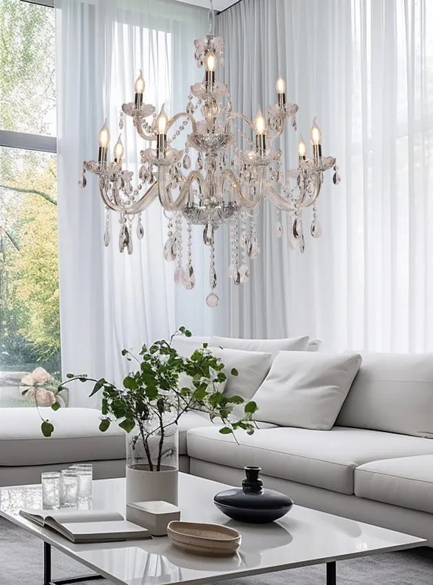 Cristallo 12 Chrom - żyrandol świecznikowy srebrny kryształowy, kolor srebrny, styl klasyczny, glamour, pałacowy