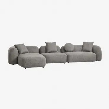 Modułowa 3-częściowa Lewa Sofa Z Szezlongiem W Kolorze Szenilu Coco Granitowo-szara Gruba Tkanina Szenilowa - Sklum