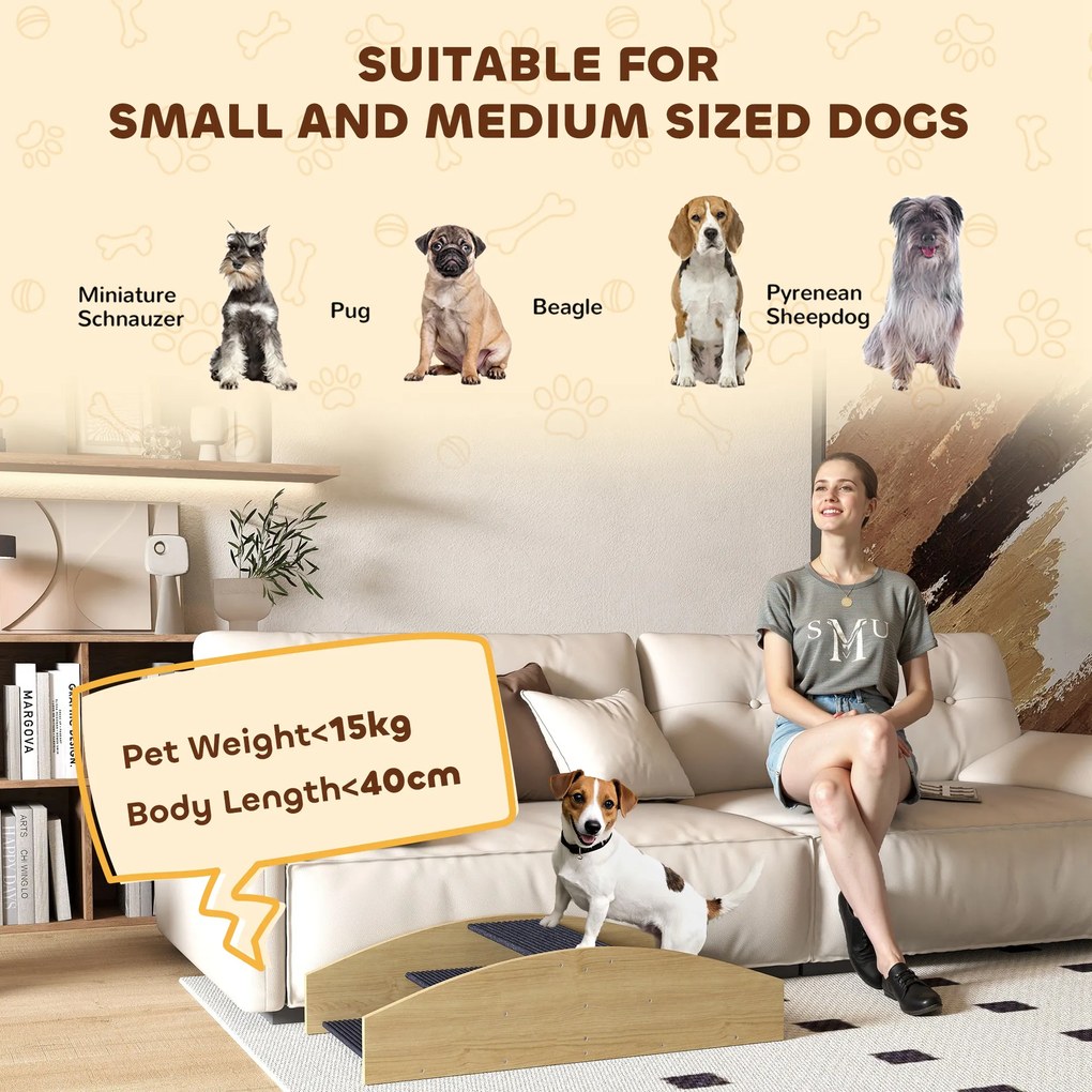 PawHut Huśtawka Agility dla Psów, 2 w 1 Huśtawka i Schody, Antypoślizgowa, Drewno Jodłowe, 80 x 39,5 cm