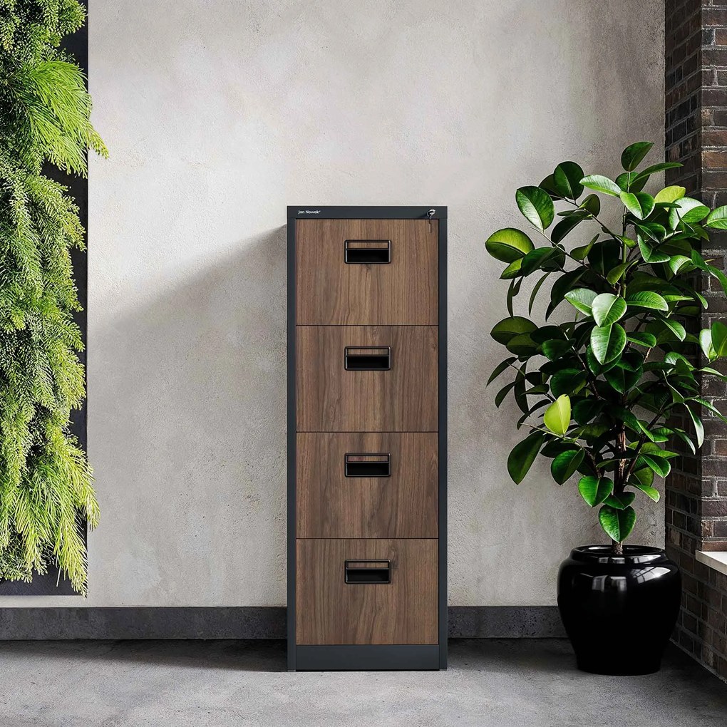 Szafa kartotekowa metalowa z 4 szufladami antracytowa/orzech, 460x1320x620 mm: SARA Eco Design