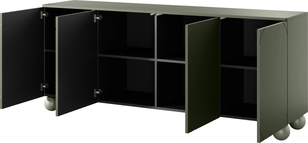 Komoda Sonatia II 200 cm czterodrzwiowa - oliwka / nogi kule