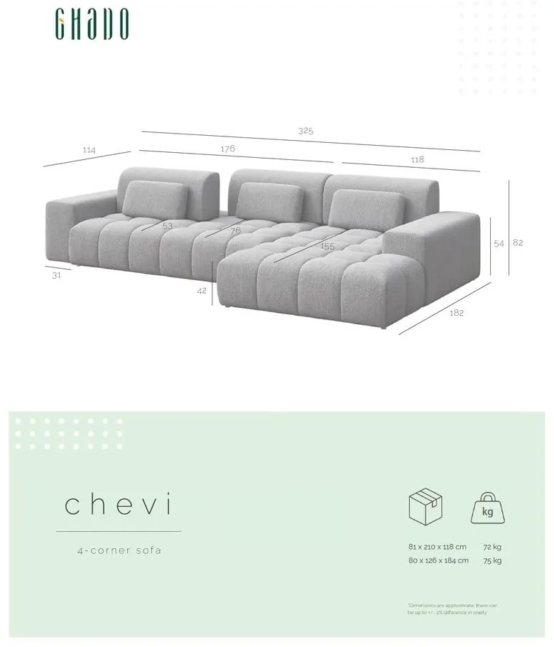 Niebieski narożnik (prawostronny/z szezlongiem) Chevi – Ghado
