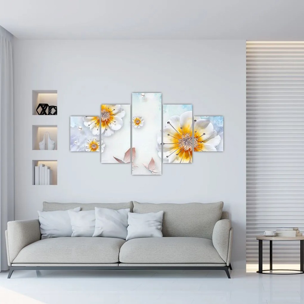 Obraz - Kompozycja z kwiatami i motylami (125x70 cm)