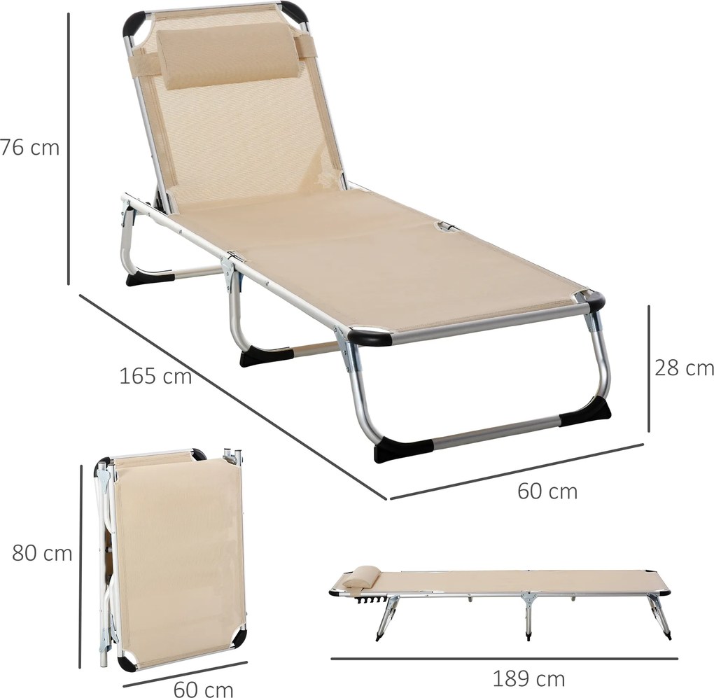 Outsunny Składany leżak beżowy, 170 x 60 x 76 cm