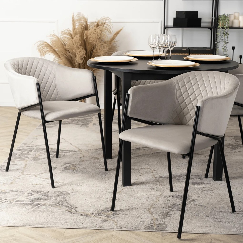 Krzesło Tapicerowane do Salonu INNES 2 Szare Welurowe Nowoczesne Loft