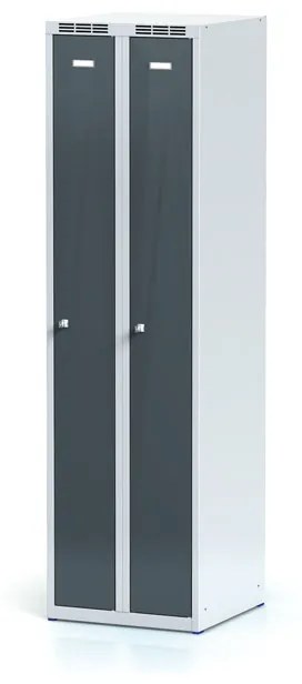 Alfa 3 Szafka ubraniowa wąska, 2-drzwiowa, 1800 x 500 x 500 mm, zamek cylindryczny, drzwi ciemnoszare