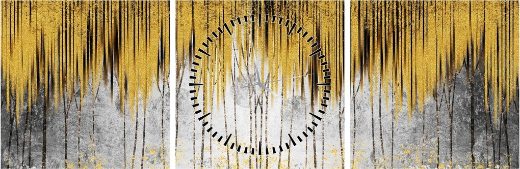 Obraz - Złote linie (z zegarem) (90x30 cm)