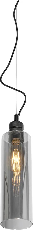 Nowoczesna lampa wisząca czarna z dymionym szkłem - Stavelot