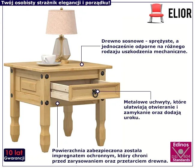 Drewniany stolik nocny z szufladą - Irta 7X