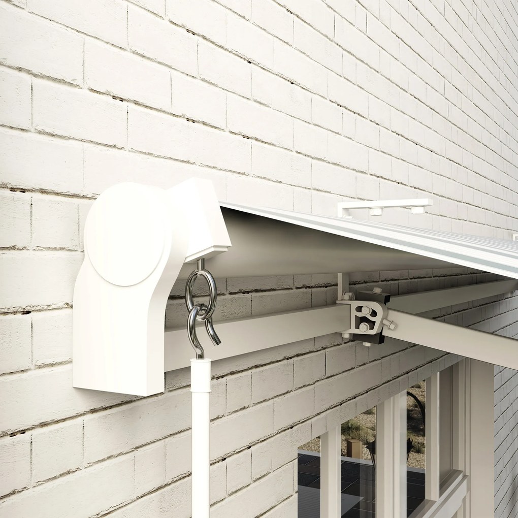 Outsunny Markiza balkonowa przegubowa, manualna, z korbką, biało-zielona, 395x245cm | Aosom PL