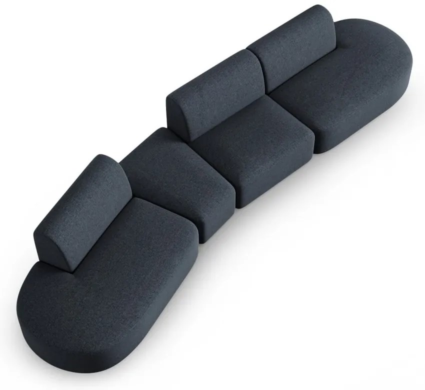 Niebieska sofa z tkaniny szenilowej lewostronna 428 cm Paolo – Milo Casa