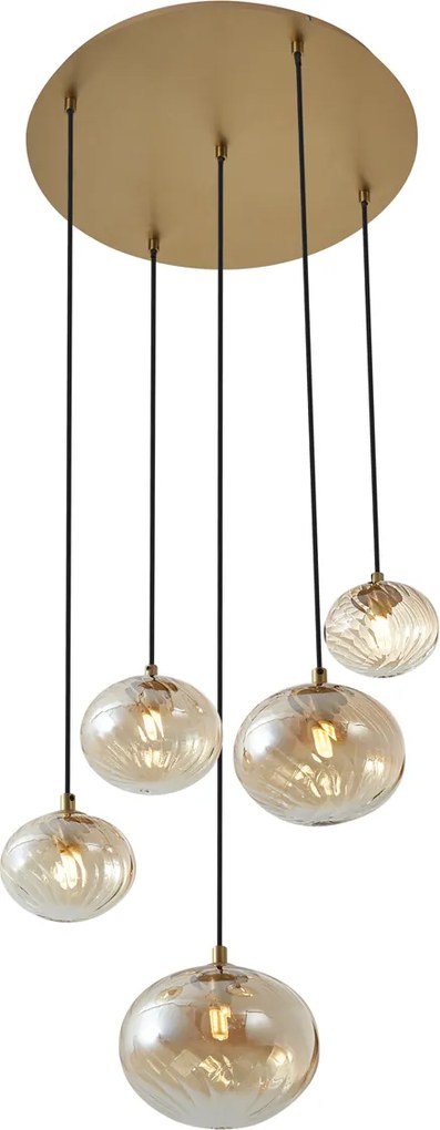 Lampa wisząca w stylu Art Deco złota z bursztynowym szkłem - Jia