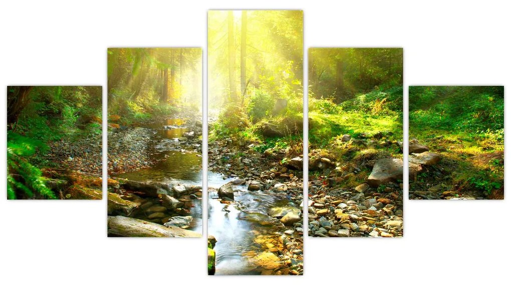 Obraz rzeki w zielonym lesie (125x70 cm)