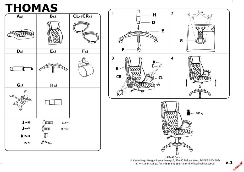 Czarny fotel do biura z ekoskóry Thomas Halmar