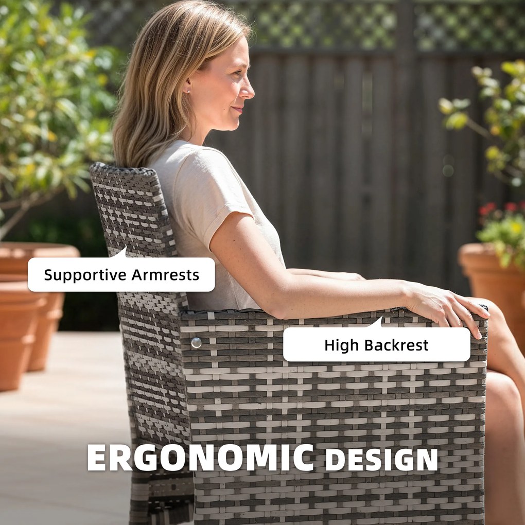 Outsunny 2-częściowy zestaw rattanowych krzeseł ogrodowych z poduszkami i stalową ramą, Szare | Aosom PL