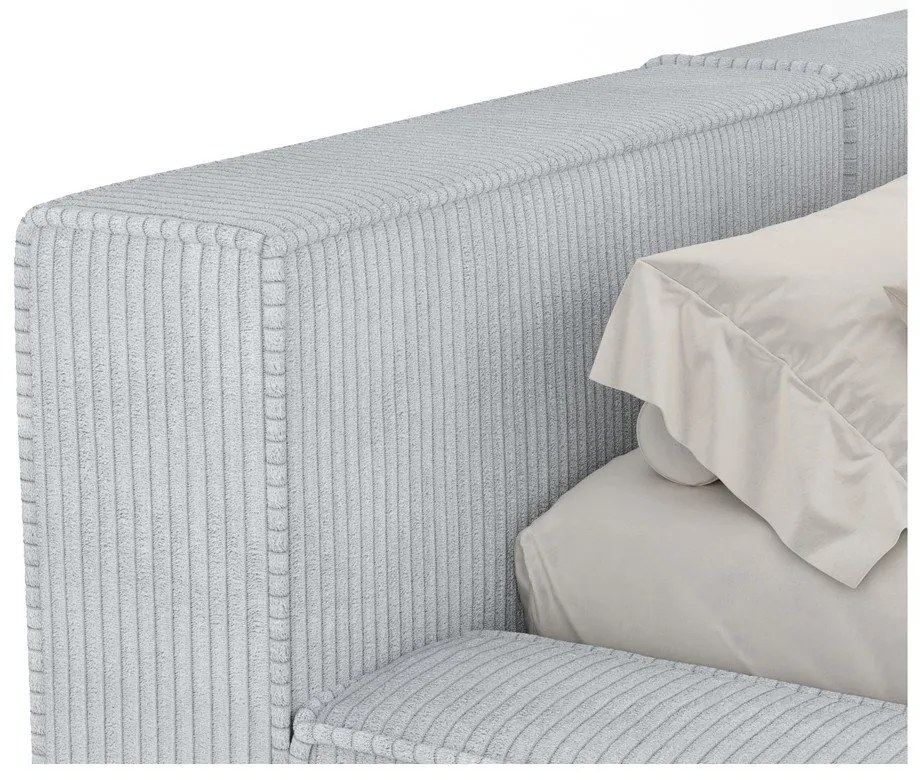 Jasnoszare tapicerowane łóżko dwuosobowe ze schowkiem ze stelażem 160x200 cm Voliera – Maison de Rêve