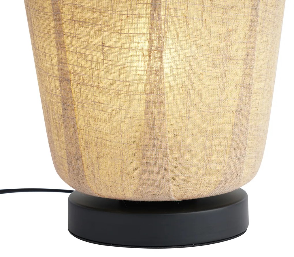 Lampa stołowa Japandi czarna z beżowym lnianym kloszem 21,5 cm - Nami