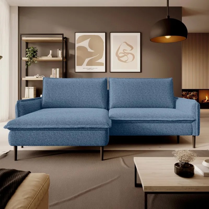 Narożnik GLOSSY z funkcją spania Lewostronny zestaw z poduszkami wolnostojący tkanina BUBBLE 15 WERSAL