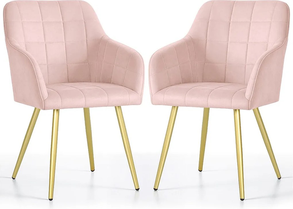 2x Krzesło tapicerowane z przeszyciami kwadratowymi Pudrowy Róż LUXANO Złote nogi