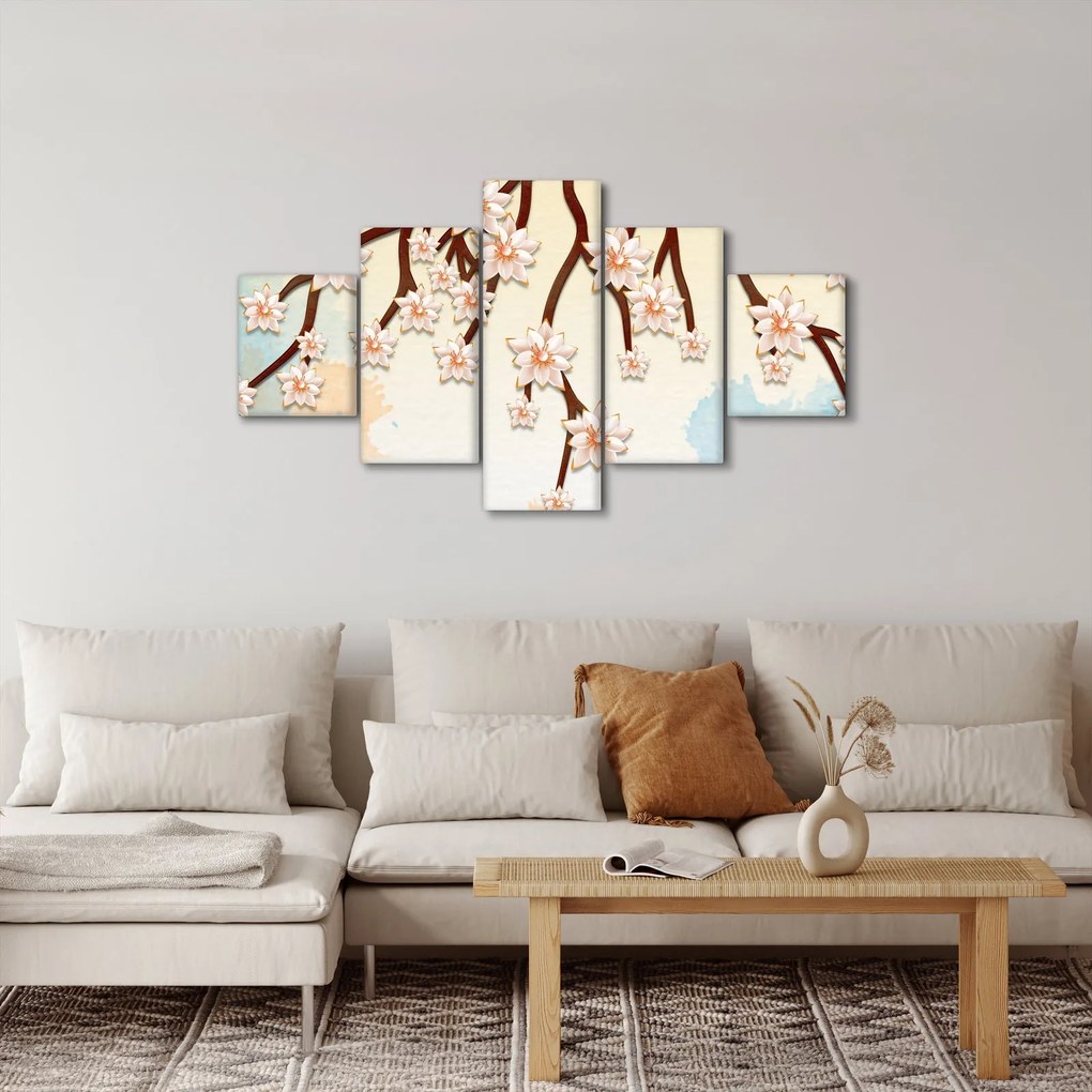 Obraz - Kwiaty na gałęziach, kolorowe (125x70 cm)