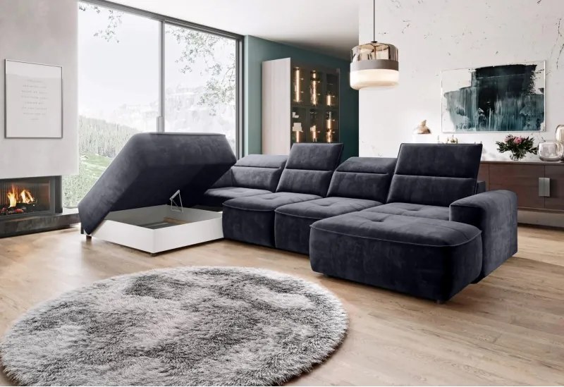 Narożnik COLOMBO XL Lewostronny z elektryczną regulacją siedziska w tkaninie PALLADIUM 19 WERSAL