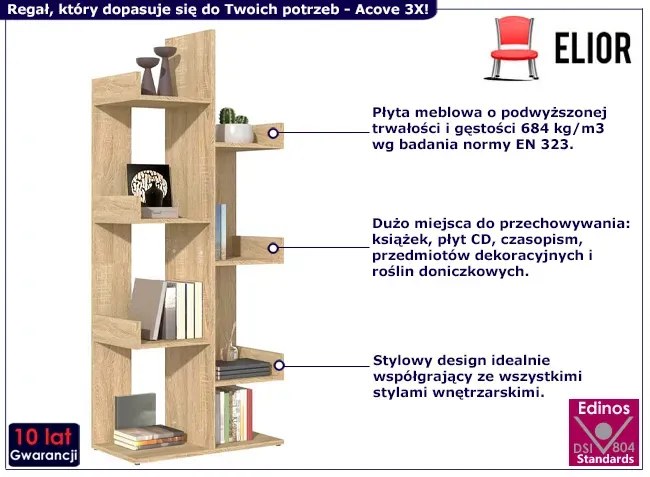Minimalistyczny regał na książki dąb sonoma - Forner 3X