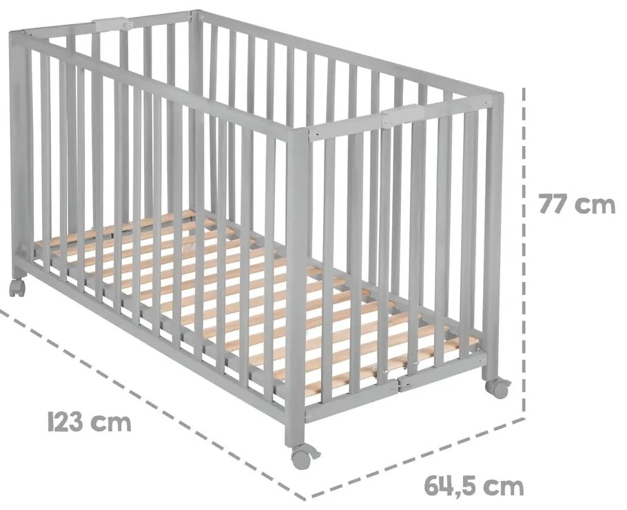 Szare łóżeczko na kółkach 60x120 cm Fold up – Roba