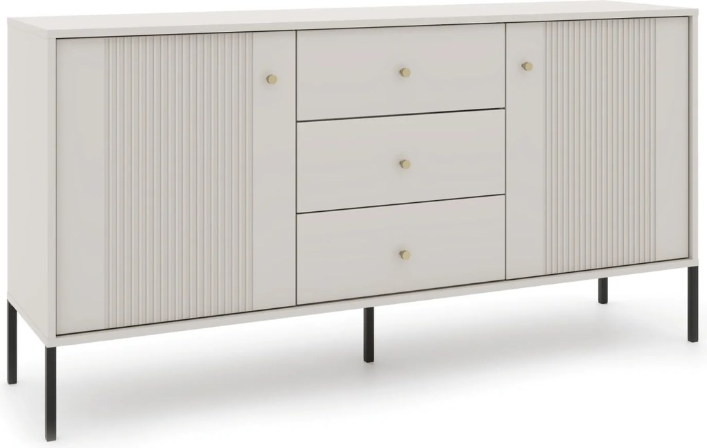 Komoda do Salonu Sypialni SOFT 154 cm Kaszmir Ryflowana Dwudrzwiowa z Szufladami Nowoczesna