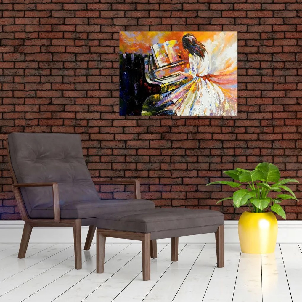 Obraz na szkle - Kobieta grająca na pianinie (70x50 cm)