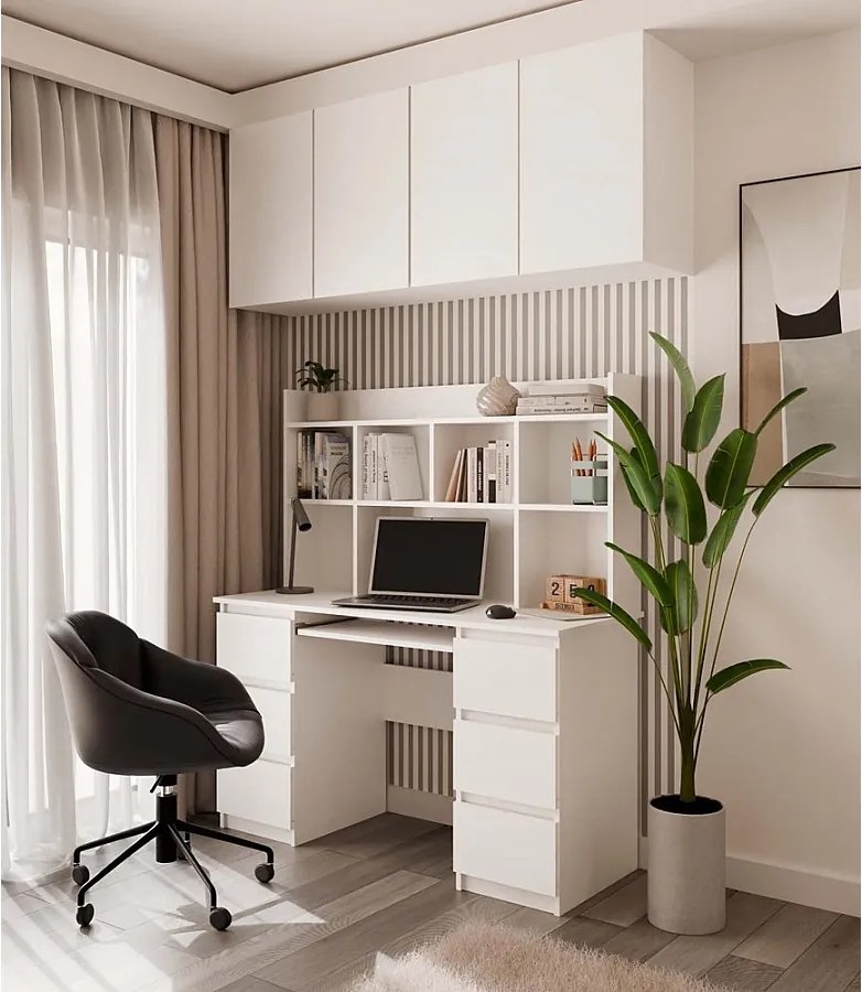 Zestaw Biurko KUBA+ Nadstawka | Białe | 130x51x146 cm | Do pracy, Nauki