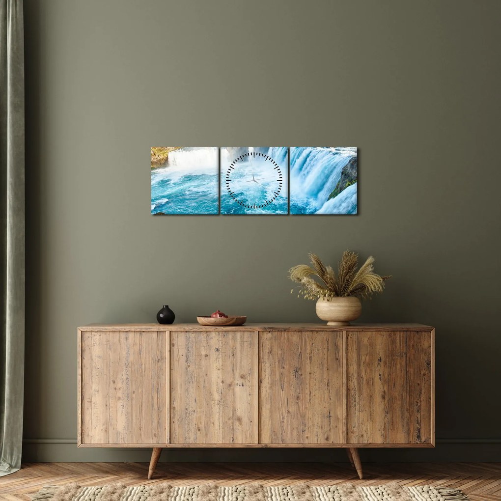 Obraz - Wodospad Godafoss (z zegarem) (90x30 cm)